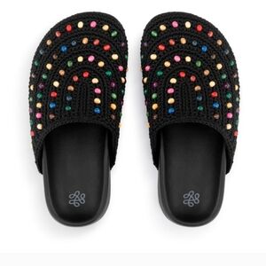 THE SAK Bolinas Clog Womens Size 8 Woven Black Crochet Rainbow Beaded Slide